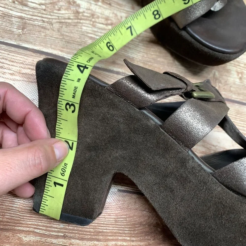 Kork-Ease Womens Platform Heel Wedge Sandals Size 8 EU‎ 39 Leather Brown